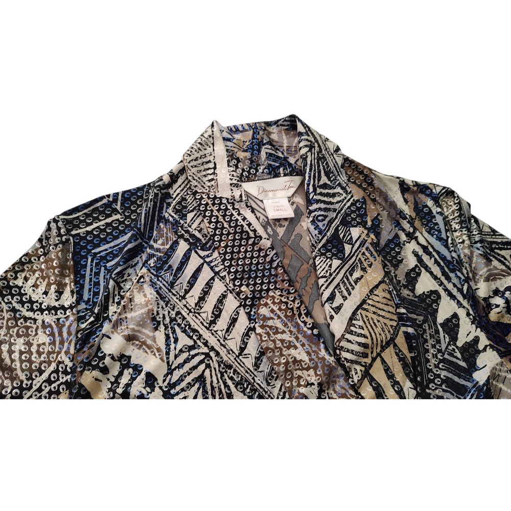 Vintage Diamond Tea Robe Geometric Long Strech Long Flared Sleeves Womens Small‎